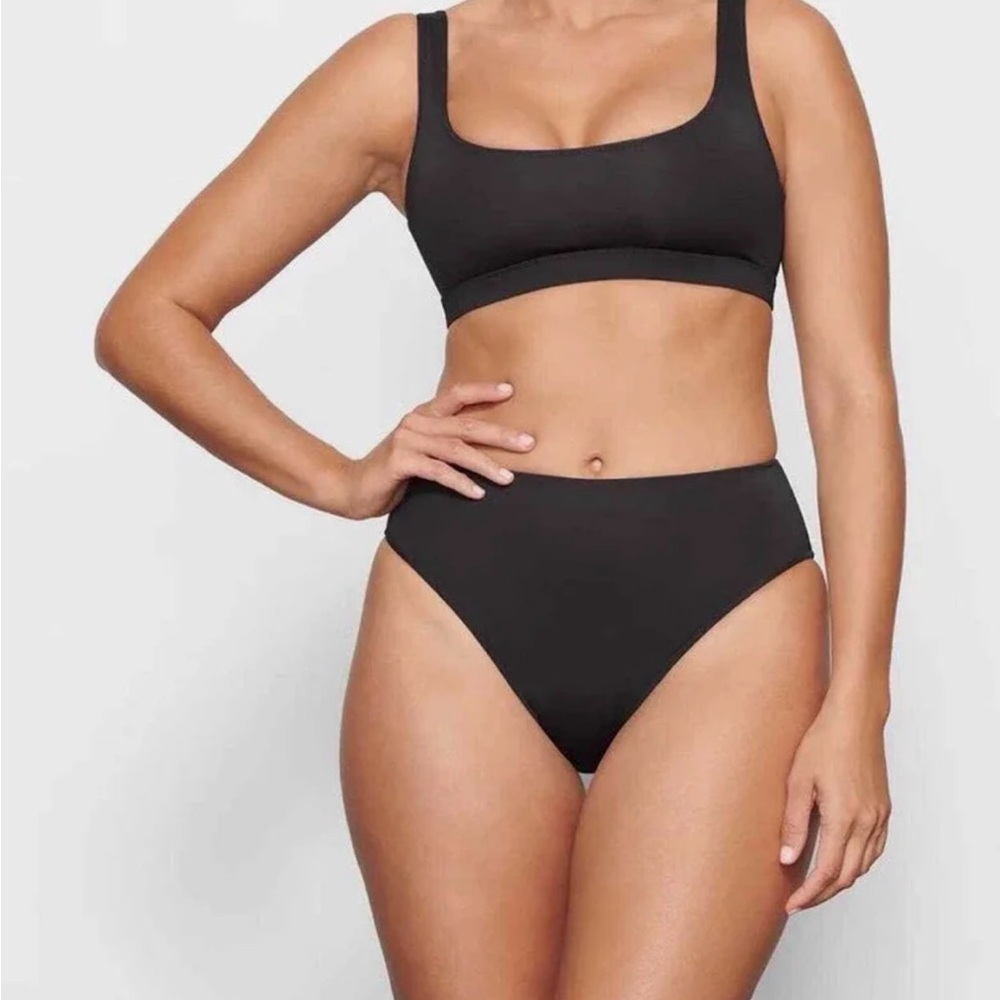 SKIMS Black Scoop Neck Bikini Top & High Waist Bottoms